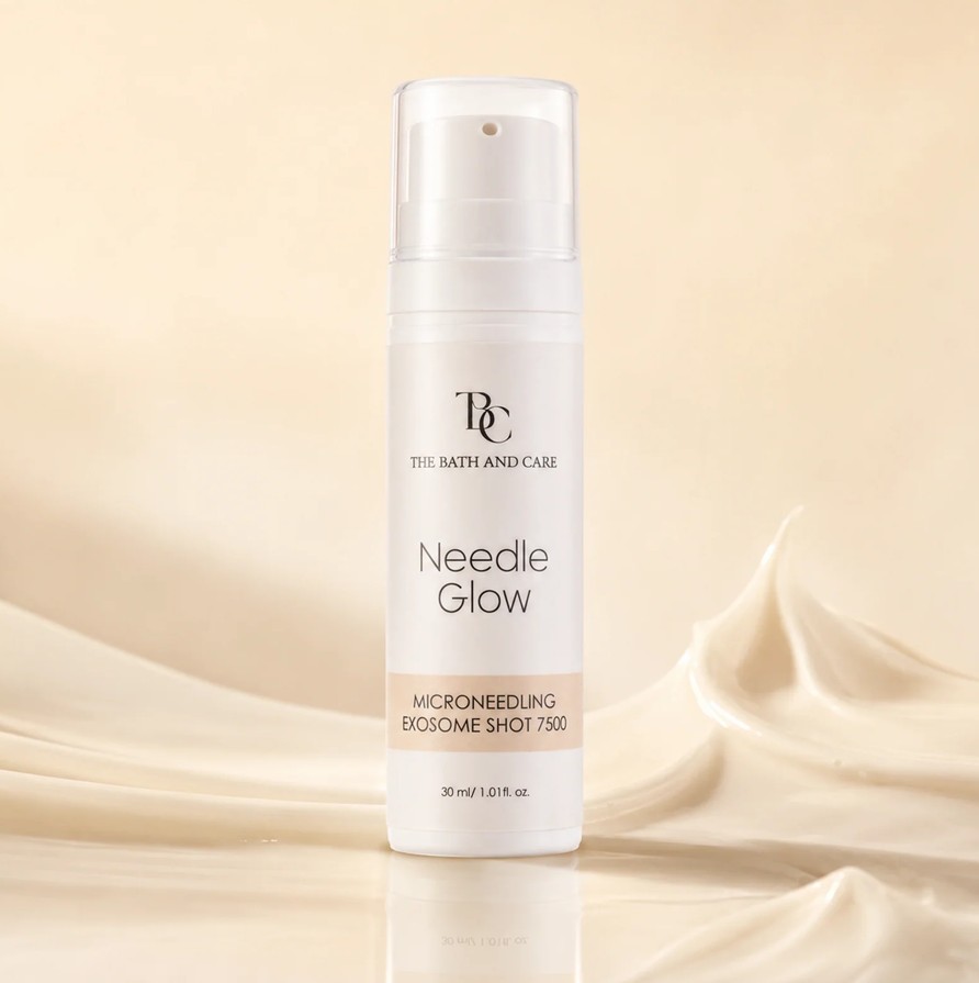 TBC Needle Glow Advanced Exosome-Infused Skin Booster 30ml bottle, a niacinamide and micro-spicule serum